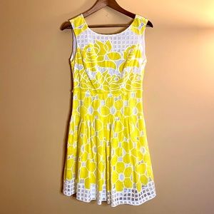 Bethany Yellow Floral Dress with Lace Detail